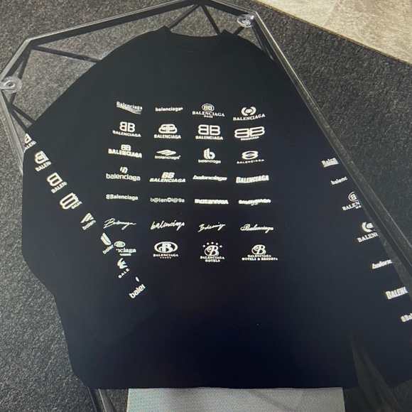 Balenciaga Black and White Logo Print Top